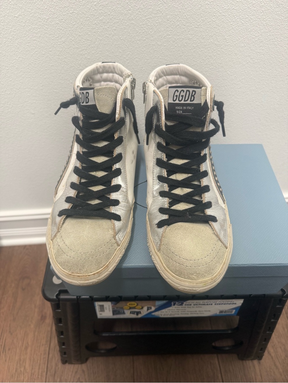 Women’s Silver & Beige High-Top Sneakers